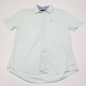 Tommy Hilfiger‎ Men Shirt Size XL Short-Sleeve Stripe Oxford 100% Cotton Office